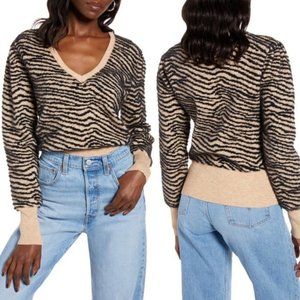 Astr The Label Tiger Print Sweater | Brown Tan Black | Size Small